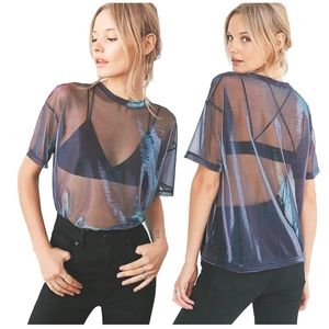 Sheer Mesh Metallic Iridescent Shirt